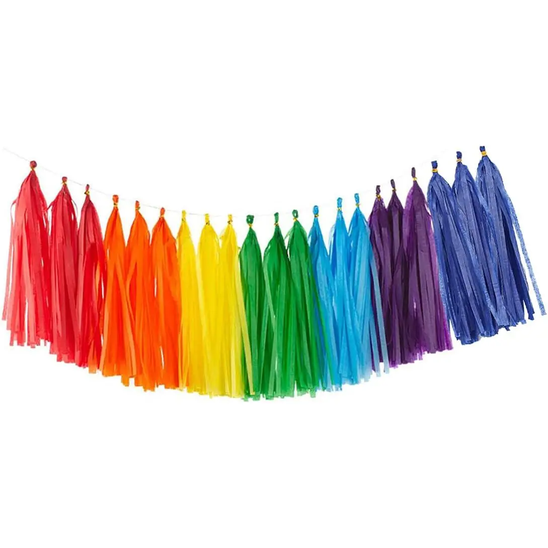 35Pcs Rainbow Tassel Garland Tissue Paper Banner Decoration for Wedding Birthday Group Activities and Games