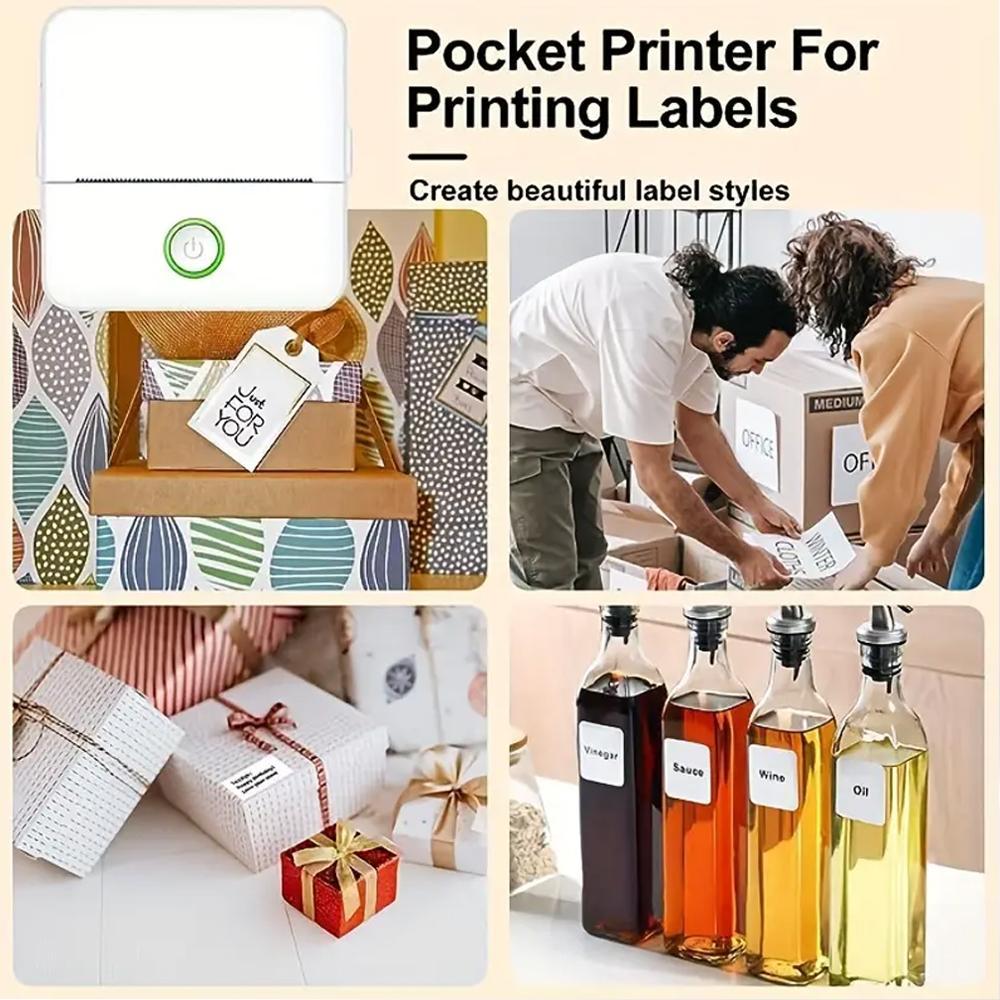 Portable Mini Printer, 1 Set USB-Powered Wireless Label Printer with Paper, Small Pocket Sticker Printer for Notes & Children's DIY Crafts, Compatible with iOS & Android