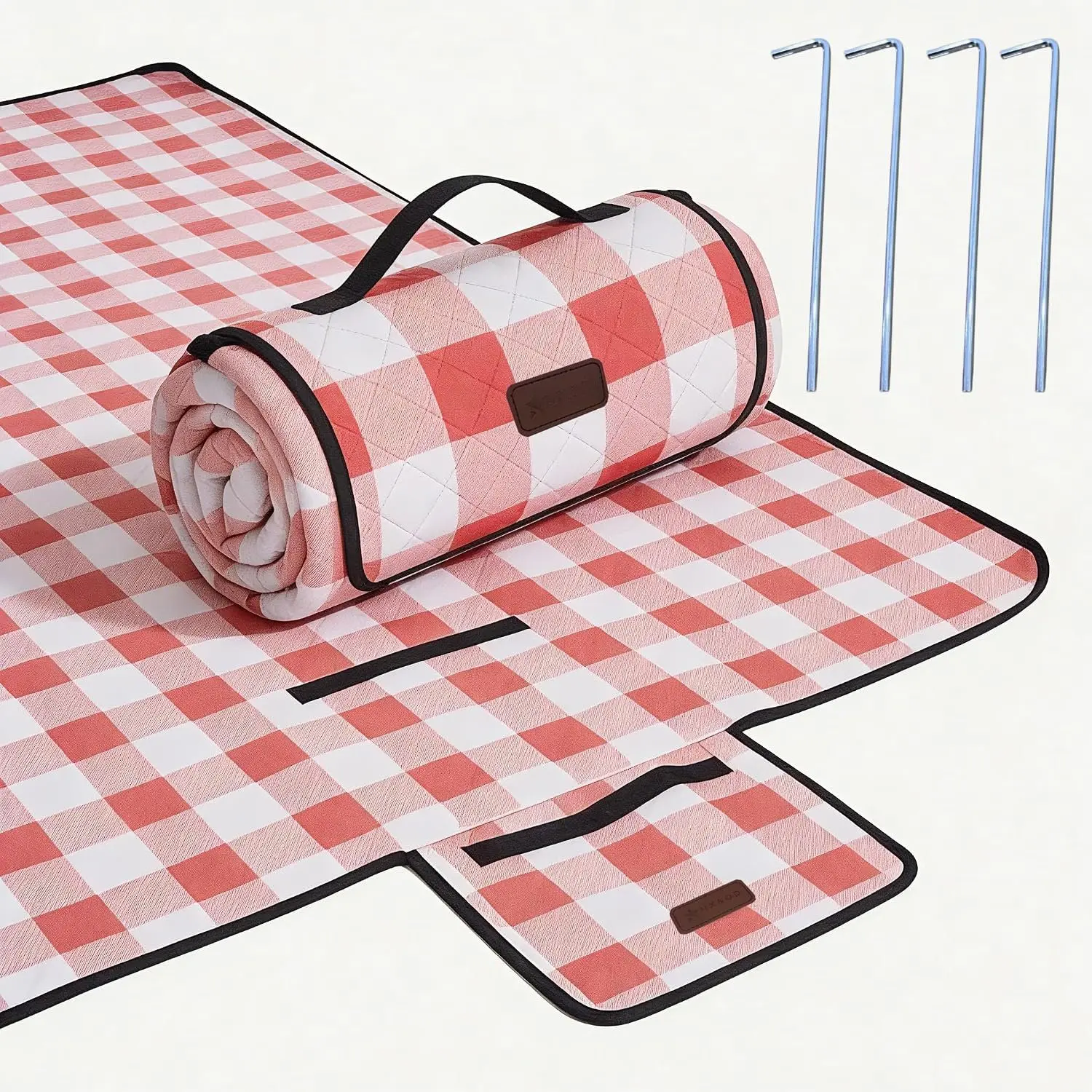 Outdoor Picnic Blanket, , 80''x60''  Foldable Blankets Gingham Picnic Mat for Beach, Camping Grass Lawn Park Accessories Cute Couple Ideas Wedding (Red, 80”x60”)