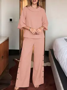 ZANZEA Women's Loose Fit Collared Top and Button Pants Set, Two-Piece, Casual Style, Japanese Korean Fashion, Comfortable and Stylish, Clothes
