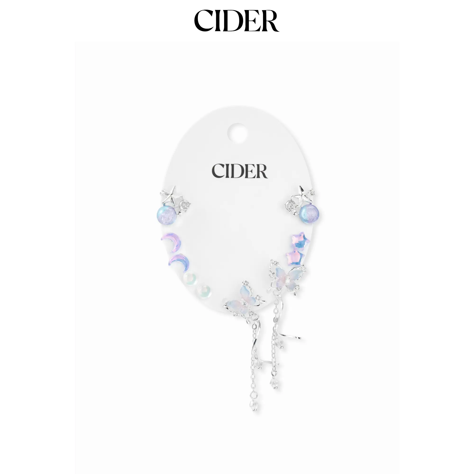 Cider 5 PAIRS BUTTERFLY & STAR & MOON STUD EARRINGS SET Cider 5 PAIRS BUTTERFLY & STAR & MOON STUD EARRINGS SET