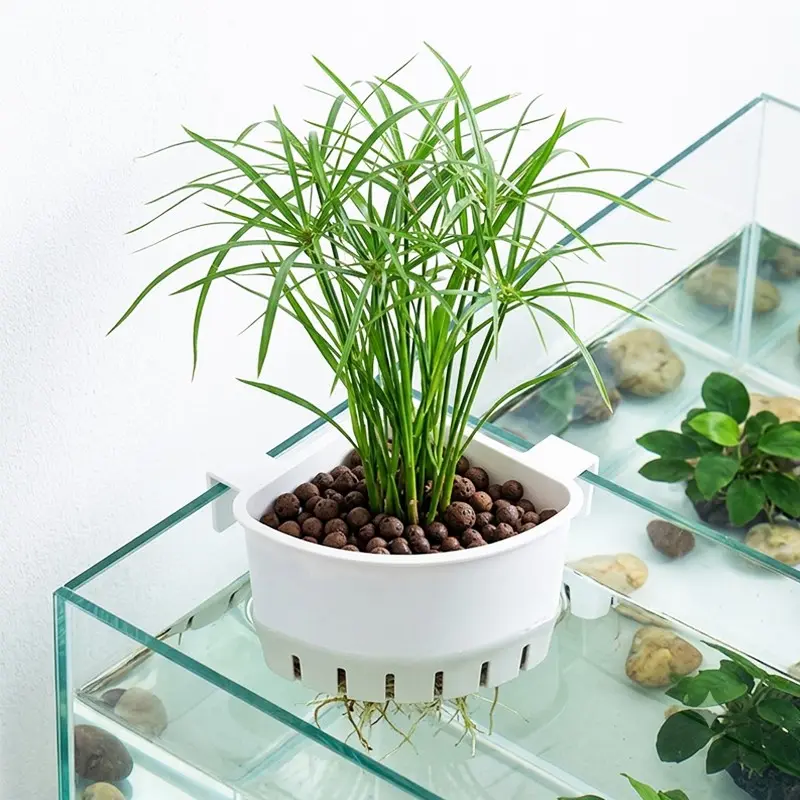 Fish Tank Corner Hydroponic Plant Basket, Home Gardening Cup, Wall-Mounted Planter, Fish Tank Decoration, Aquatic Plants Holder