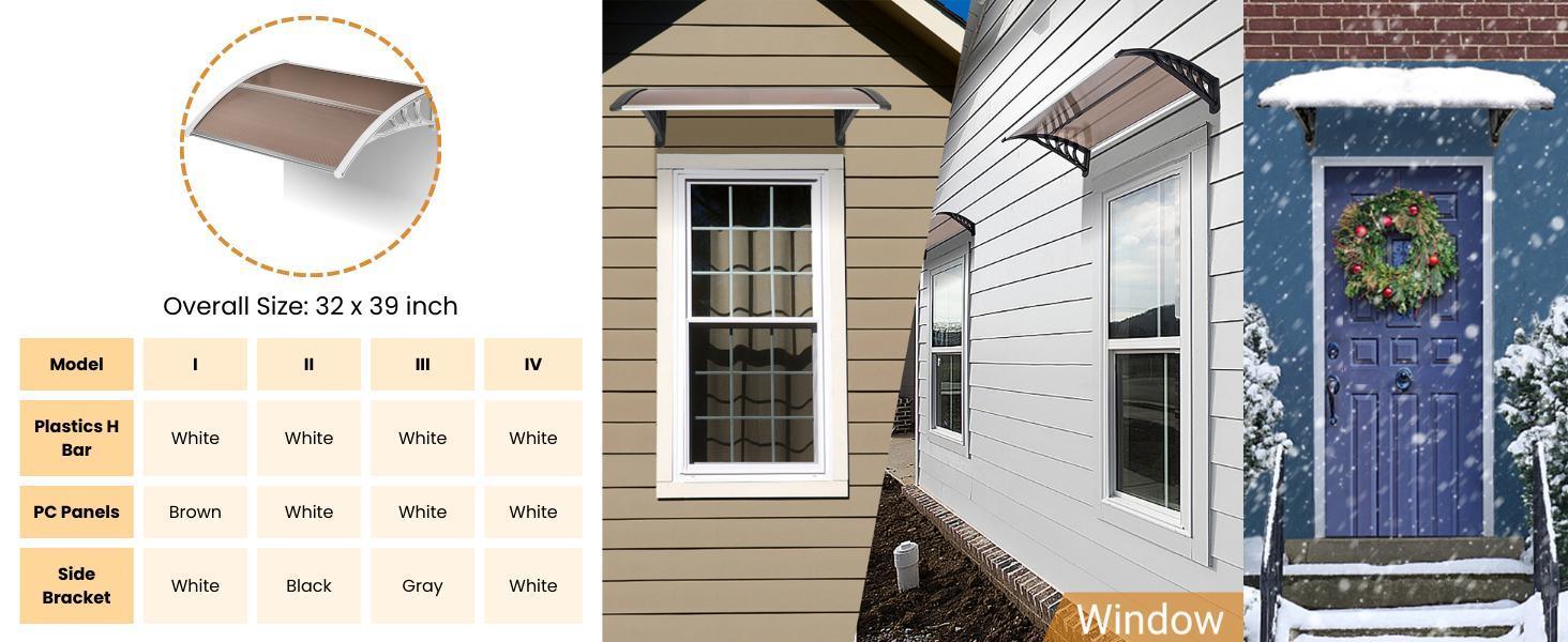 Karlhome Window Awning Door Awning, Polycarbonate Cover Front Door Outdoor Patio Awning UV Protection Rain Snow Sun Protection Hollow Core Panel, High Quality ABS and Polycarbonate Material