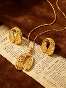 24k Gold Plated Jewelry Set, U-Type Copper Wedding and Party Jewelry Set for Women, Includes Necklace and Earrings, Valentine's Gift, All Seasons, Weddings Set
