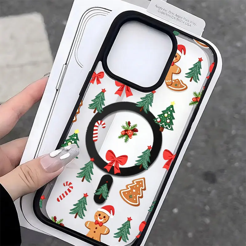 Gingerbread Man Xmas Tree Phone Case, Festive Sticker Style for iPhone 17 16 15 14 13 12 11 Plus Pro Max, Christmas Surprise Gift