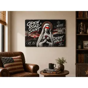 Open Road Saint" Route 66 Canvas Wall Art, Grunge & Desert Print, Modern Aesthetic Living Room Bedroom Office Decor, Statement Poster Gift,wall decor,poster.