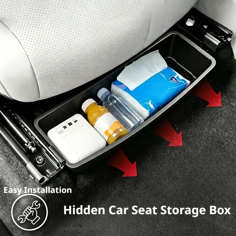 ABS storage box under the car seat, suitable for most car models, front and rear seat space organizer, hidden tray, efficient car parts storage, car storage box