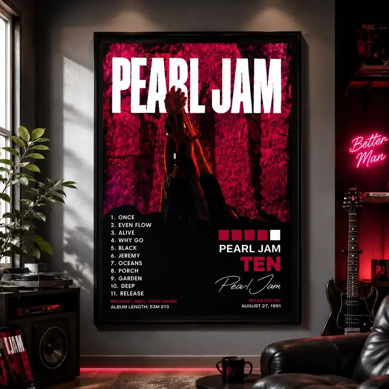 Pearl Jam Ten Album Cover Poster, Retro Grunge Rock Band Wall Art, Vintage Music Print, Classic Album Artwork, Music Room Decor, Bedroom Living Room Wall Art, Music Lover Gift, Collector Band Poster, Rock Fan Decor