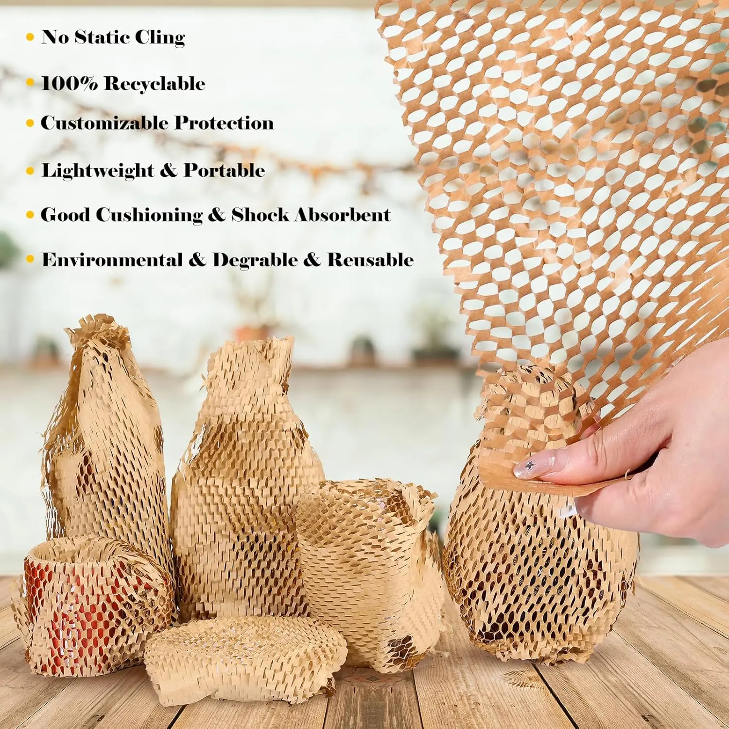 Natural Brown Honeycomb Cushioning Wrapping Roll Pack - 2-Pack Kraft Paper, 25cmx10m, Easy to Tear, Expandable Structure, Bubble Wrap Alternative for Moving, Small Business Packaging (Cushions Fragile Items Like Mugs, Dishes, Glassware) by Sohochic