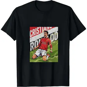 100% Soft Cotton Crewneck Tee, Vintage Man Utd CR7 Kneeling Celebration Lightning Manga Graphic Shirt, Oversized Loose Top For Retro Red Devils Fan Tailgate, Trending Y2K Retro Premier League Streetwear