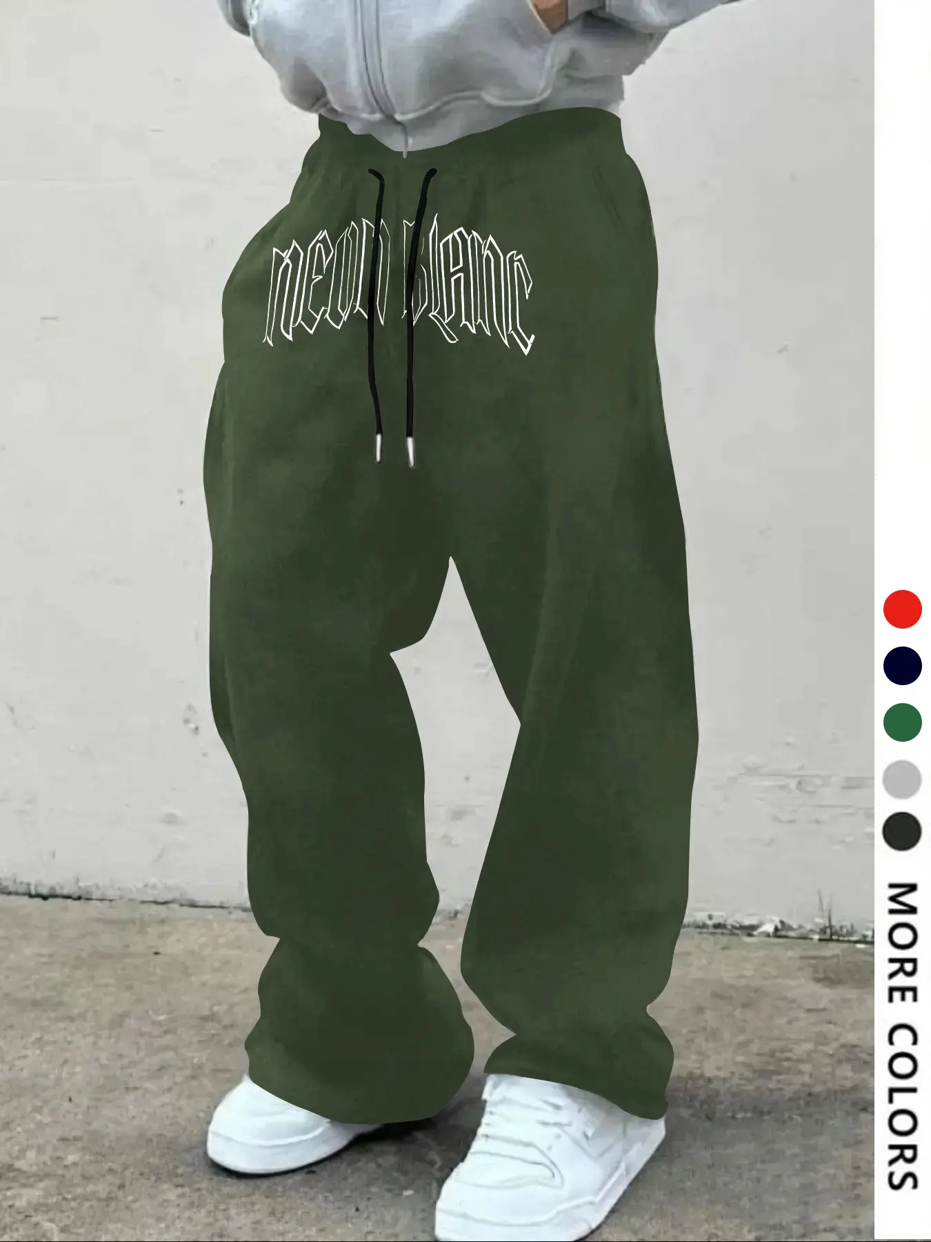 Men's Casual Sporty Long Pants, Gothic Font Print Sweatpants, Drawstring Wide Leg, Four-Season Leisure Wear, Loose-Fit