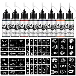 DIY Temporary Tattoo Kits Makeup Kit, 8 Bottles Color Temporary DIY Ink & 102pcs Stencils Cosmetic Kit for Body Paint Fake Tattoos for Men & Women, Makeup Products, Christmas Gift
