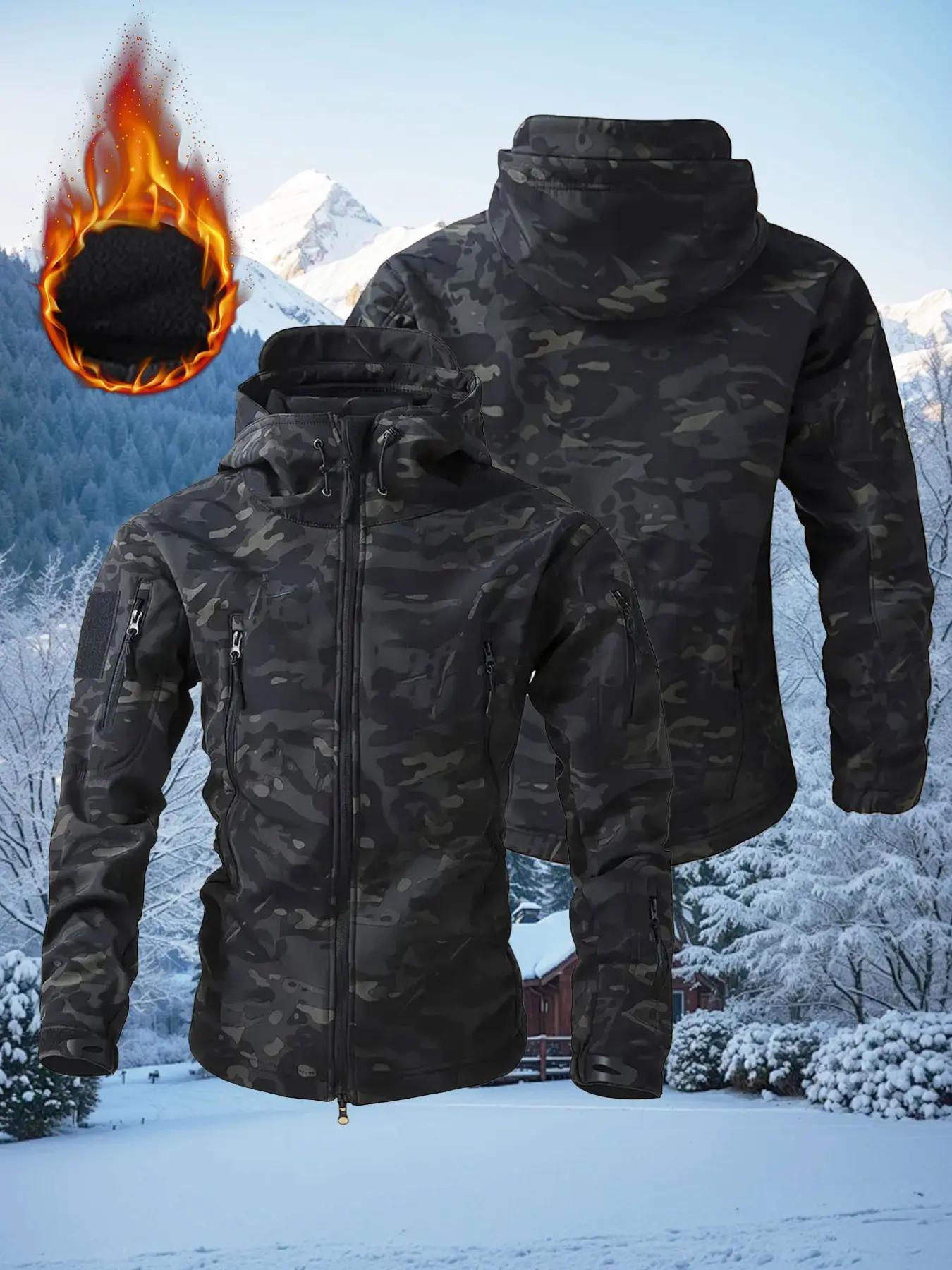 Men's Tactical Python Pattern Jacket, Soft Shell Coat, Warm Fleece Lining, High-End Military Style, Outdoor Gear