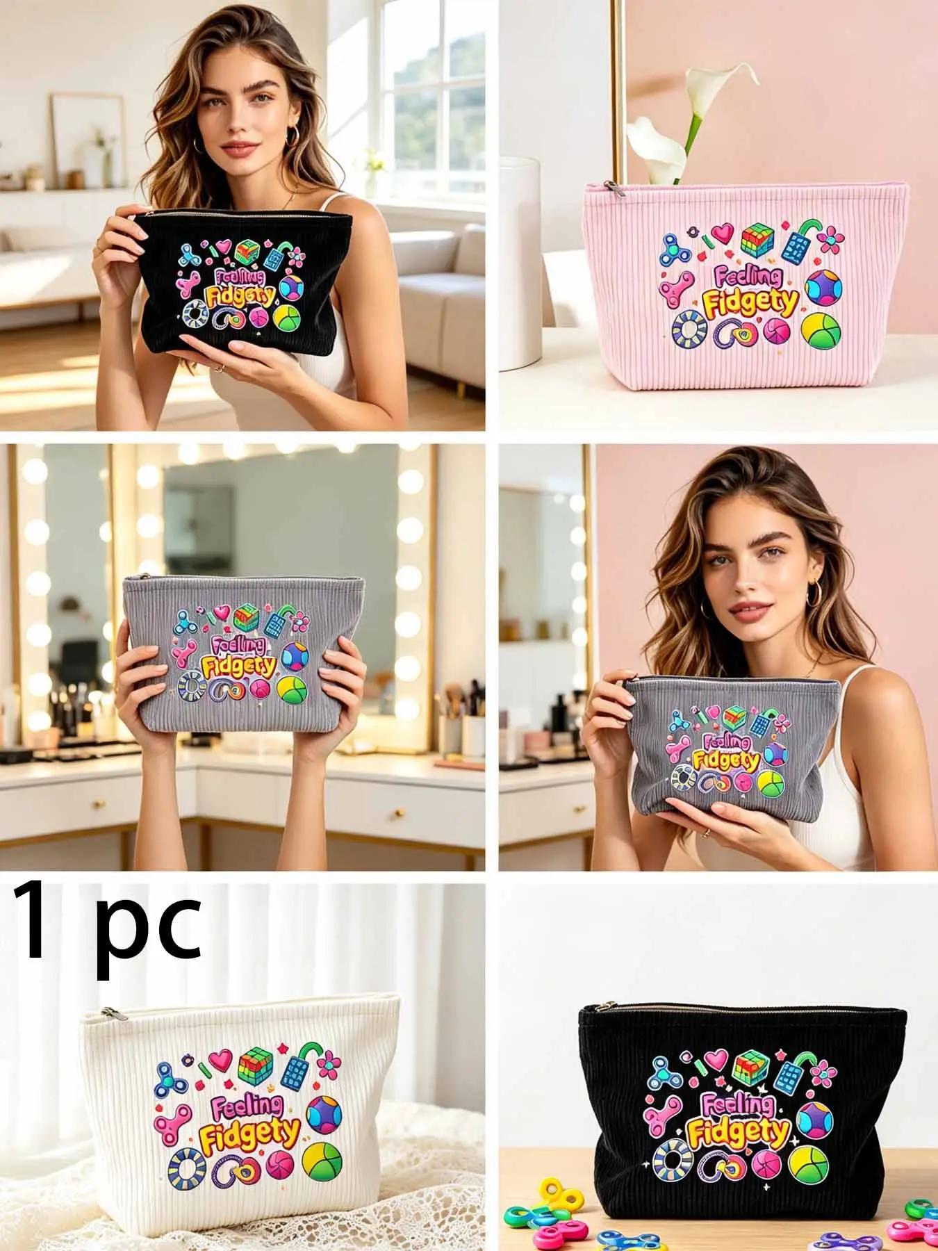 Anxiety Relief Theme Print Cosmetic Organizer Bag, Makeup Travel Organizer, Portable Stress Relief Item, Ideal for Sensory Impaired, Birthday or Travel Gift, Make Up Storage, Travel Makeup Pouch