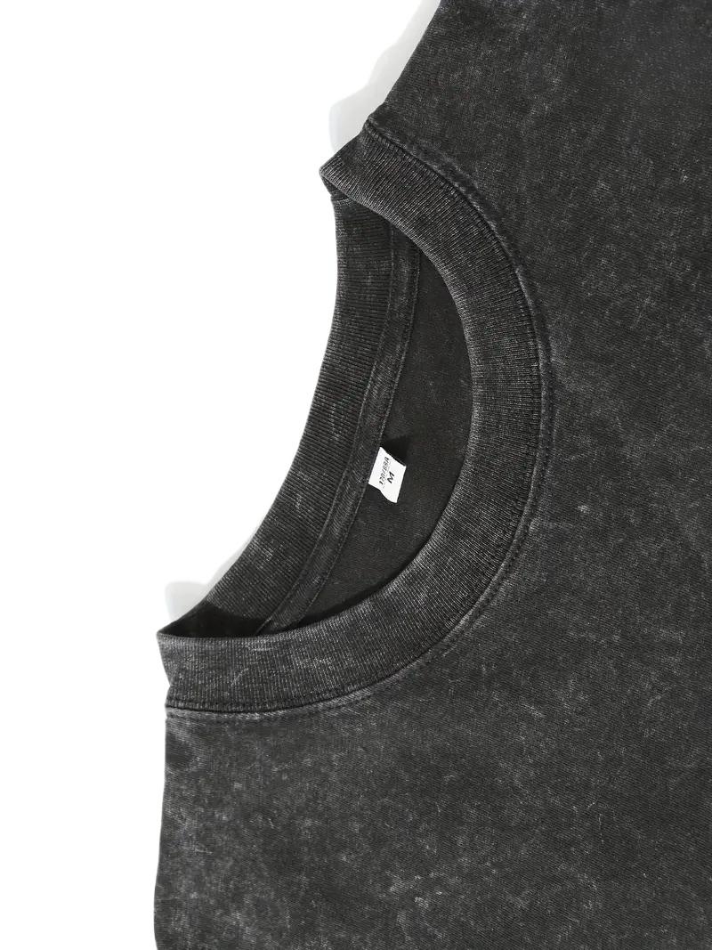 [Vintage Wash] High Quality T-shirt PARAMORE High Quality Cotton Black T-shirt |   Men's Off-shoulder Round Neck Short Sleeves 230g Washed Pattern