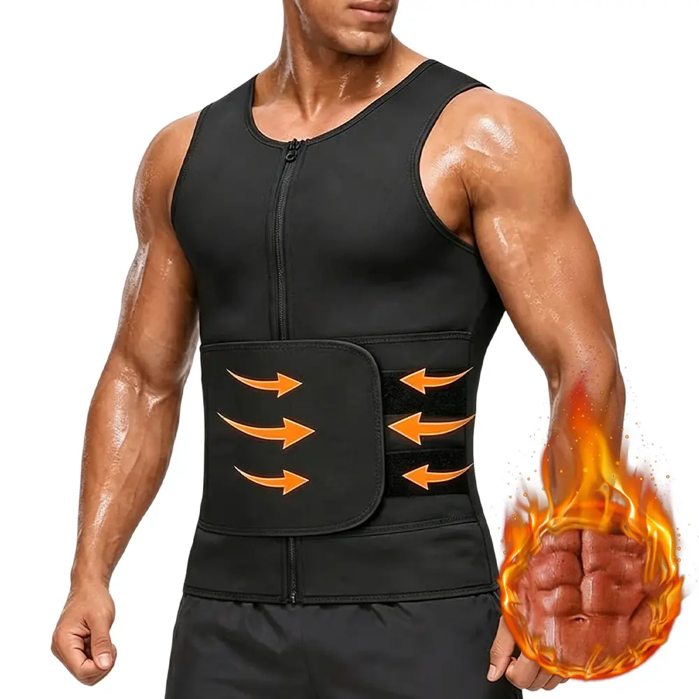 Men's Sauna Sweat Shaping Vest, Neoprene Body Shaper with Single Waist Trainer Trimmer Belt for Fitness Workouts, Sauna Sweat Men's Sports Vest