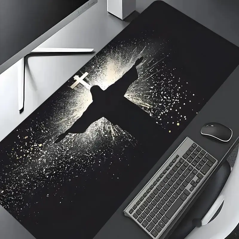 Jesus & Cross Illuminated Design Gaming Mouse Pad, Desktop Decoration Drotection Pad, Washable Rubber Pad Non-Slip Lock Edge Multi-Size Mouse Pad Suitable For Home Office, Office Desk Accessories, Computer Accessories For Desk, Gift for Family and Friends