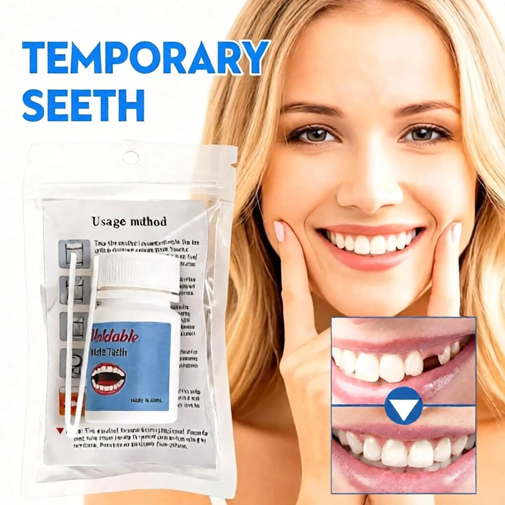 2pcs Fake Teeth Beauty Products, Temporary Cosmetic Teeth Replacement, Lightweight Moldable, Washable Reusable, Halloween, Parties, Cosplay