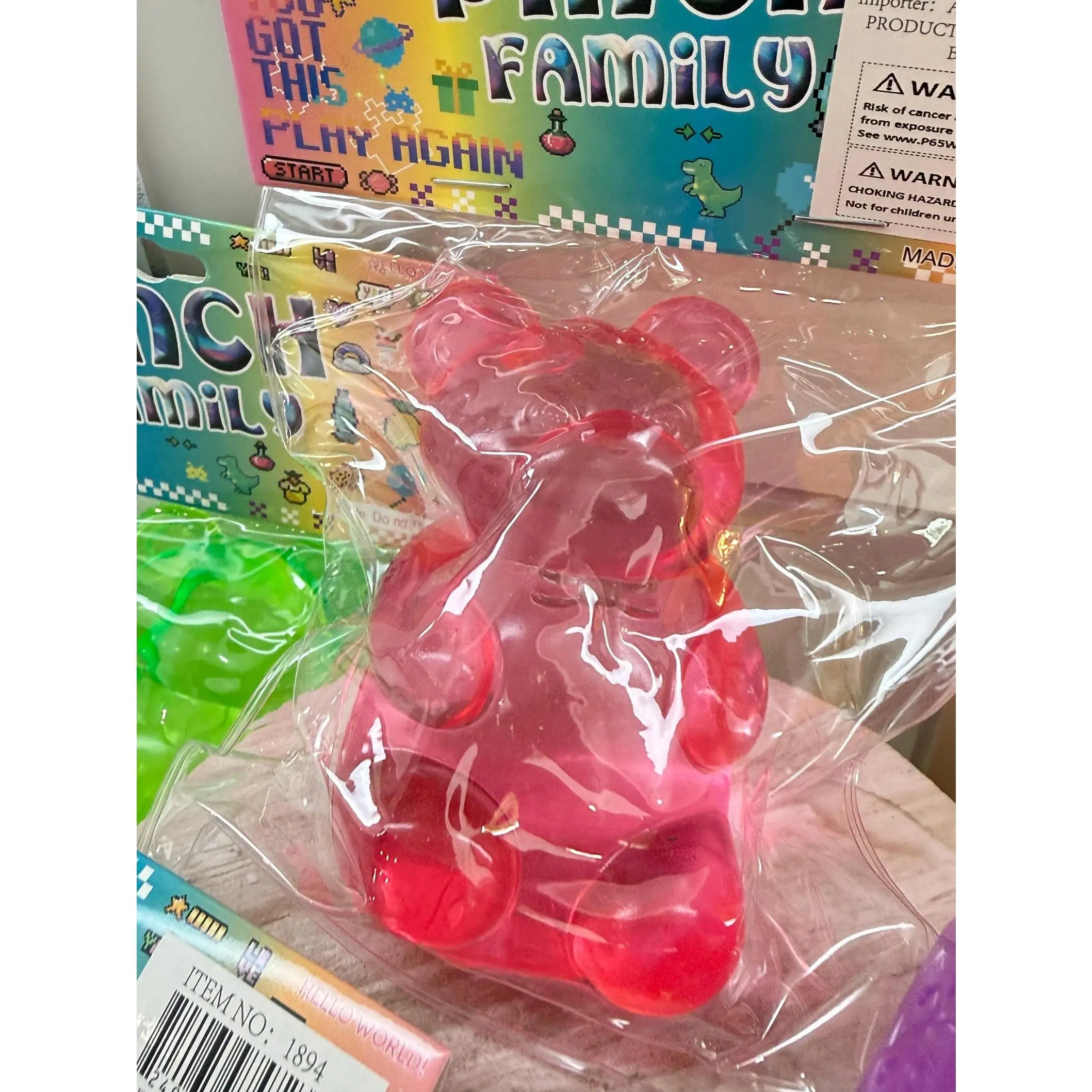 Gummy Bear Jelly Squishy Toy, Translucent Fidget Desk Toy, Stress Relief Squeeze Gift