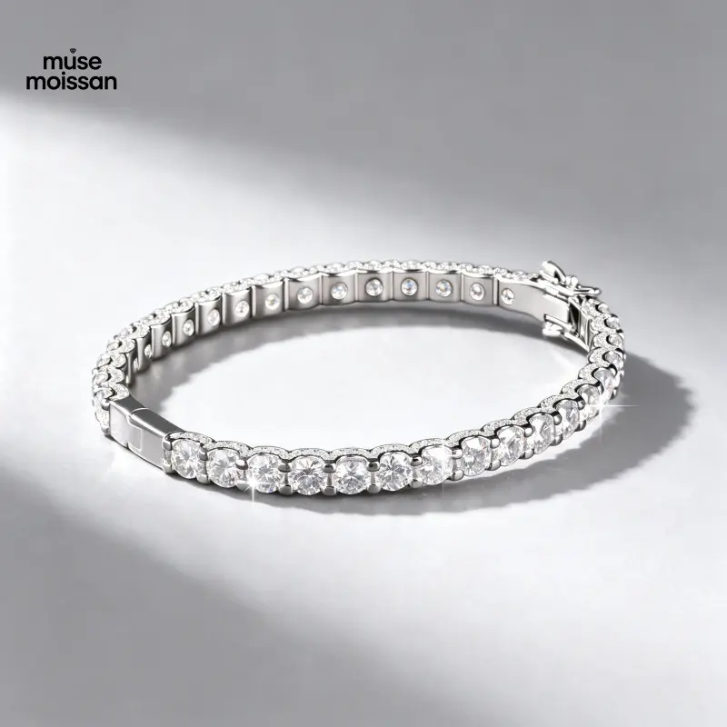 Muse Moissan S925 Sterling Silver Tennis Bracelet, Classic 4mm Moissanite with 4-Prong Setting, VVS D Color Clarity, GRA Certified for Casual Wear, Vvs Clarity