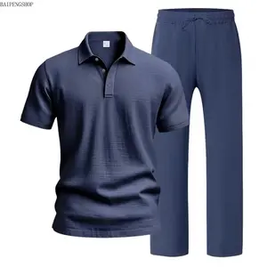 Men's Summer Linen Beach Two Piece Outfit, Casual Short Sleeve Button Down Shirt & Loose Drawstring Long Pants Set, Lightweight Breathable Relaxed Fit Loungewear, Comfortable Stylish Matching Set for Vacation, Travel, Resort & Daily Wear