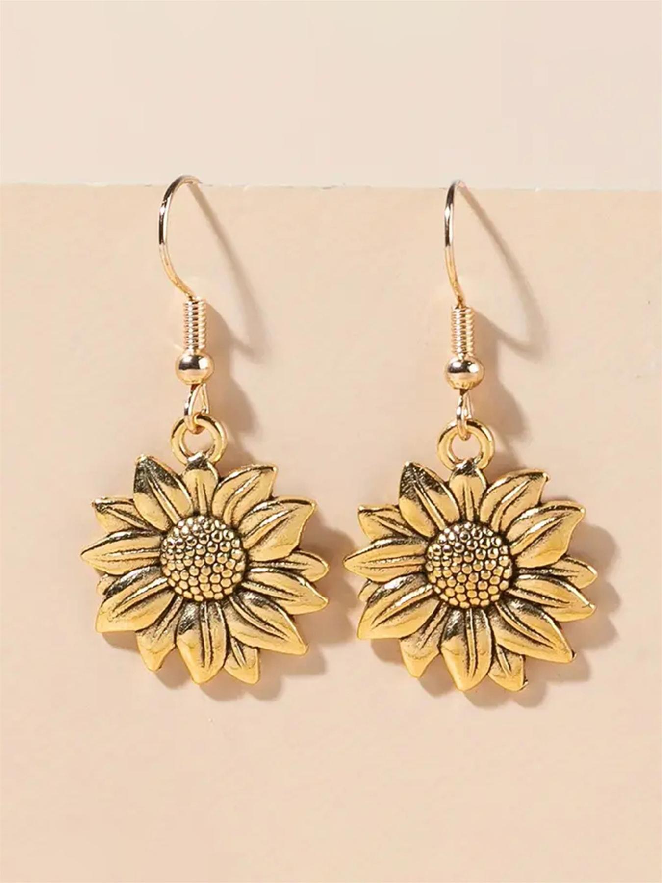 1 Pair Flower Shape Decorative Drop Earrings, Ear Hook Design, Vintage Boho Jewelry for Women, Lightweight Earring, Dangle Earrings