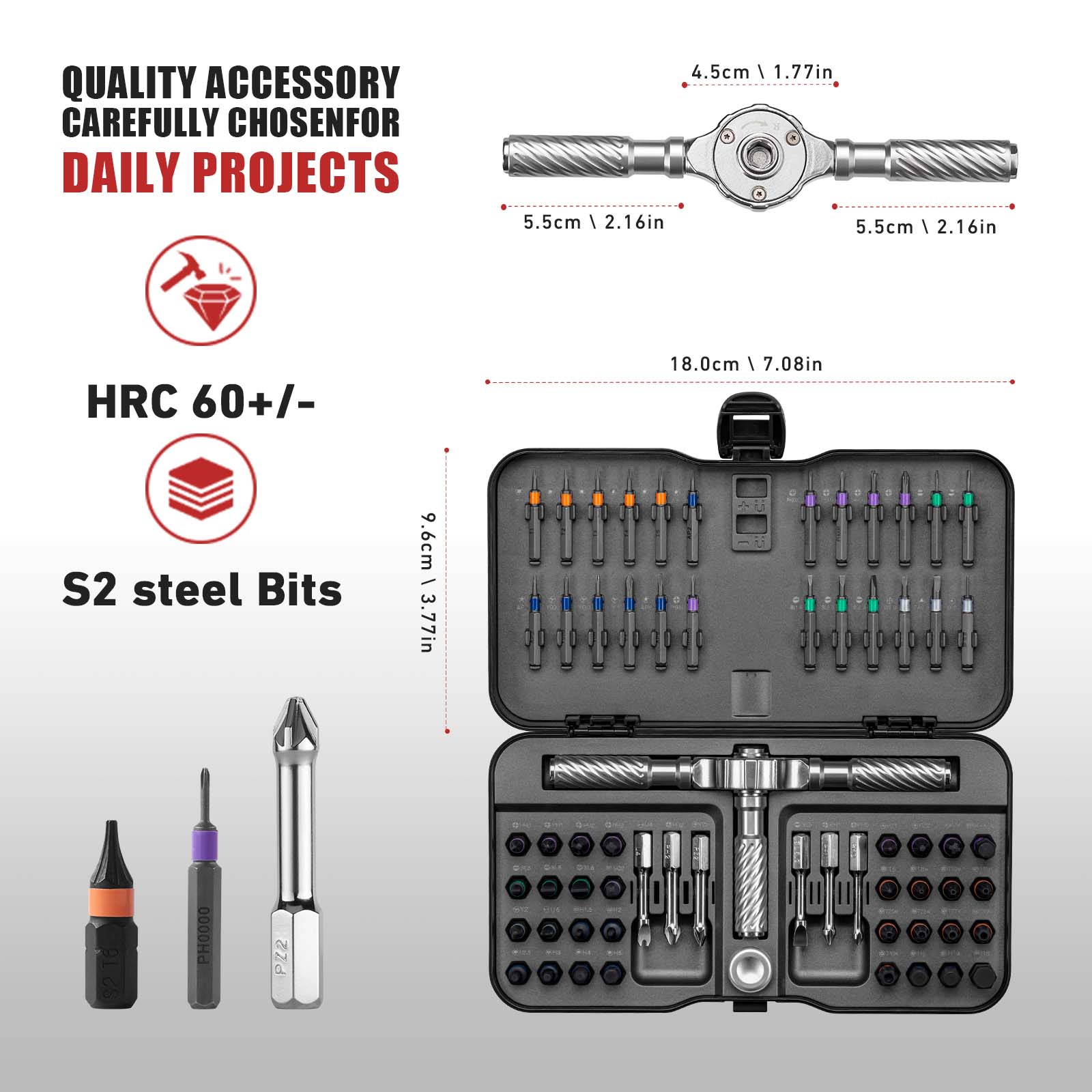 66 in 1 Precision Screwdriver Set, Magnetic Screwdriver Drill Bit Set, Household Repair Tool Kit with Detachable T-shaped Ratchet Handle for Furniture, Heavy Duty Tool