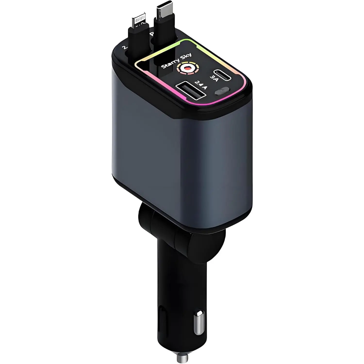Starlight Retractable Car Charger,66W Starlight in Car roof Fast Car Chargers Adapter 4 in 1 with 2 USB Car Chargers for iPhone 16/15/14/13/12/11 for Android USB Cable (X3)