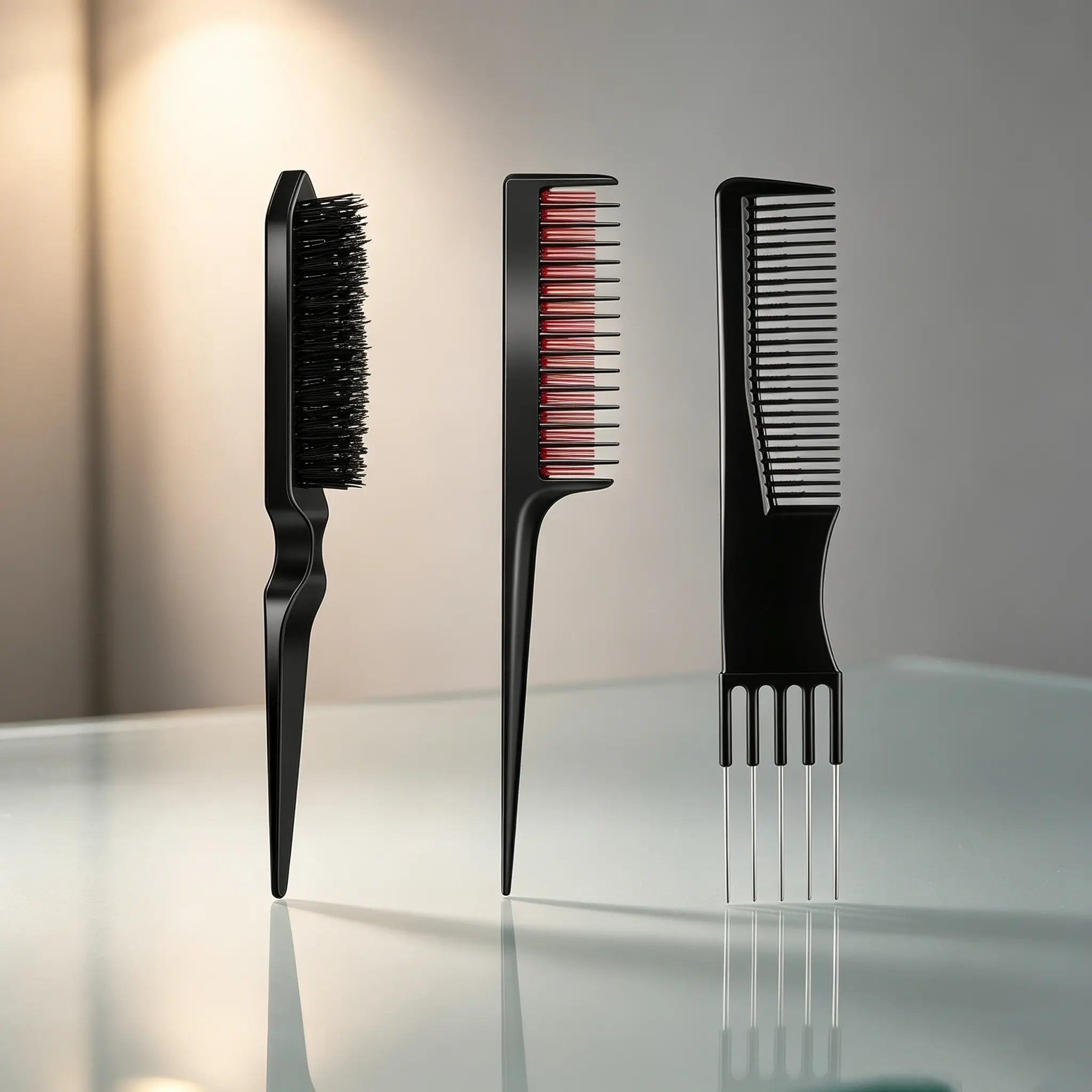 3 Piece Hair Styling Comb Set, Detangling Brush, Metal Tail Comb, Teasing Comb, Backcomb for Braiding, Salon Hair Tools