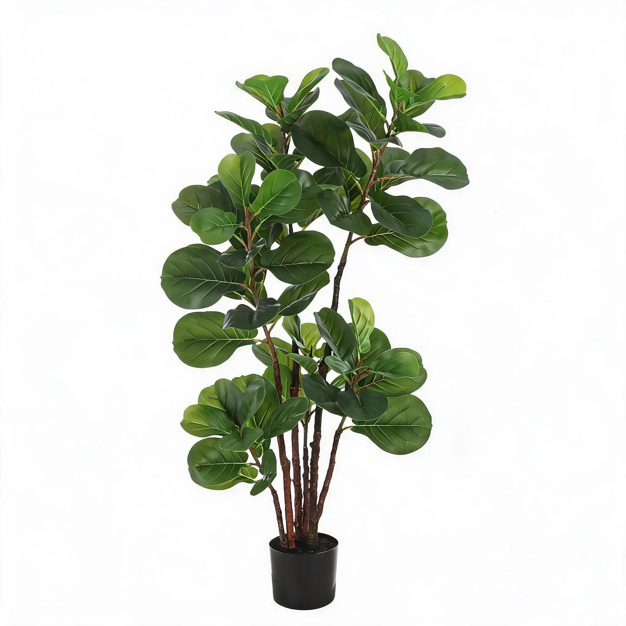 Lifelike Faux Fiddle Leaf Fig Tree Decor - 4ft-5ft Tall Single Unit Ficus Lyrata with 102 Realistic Leaves, Natural Wood Trunk, Potted Fake Indoor/Outdoor Plant for Home, Office