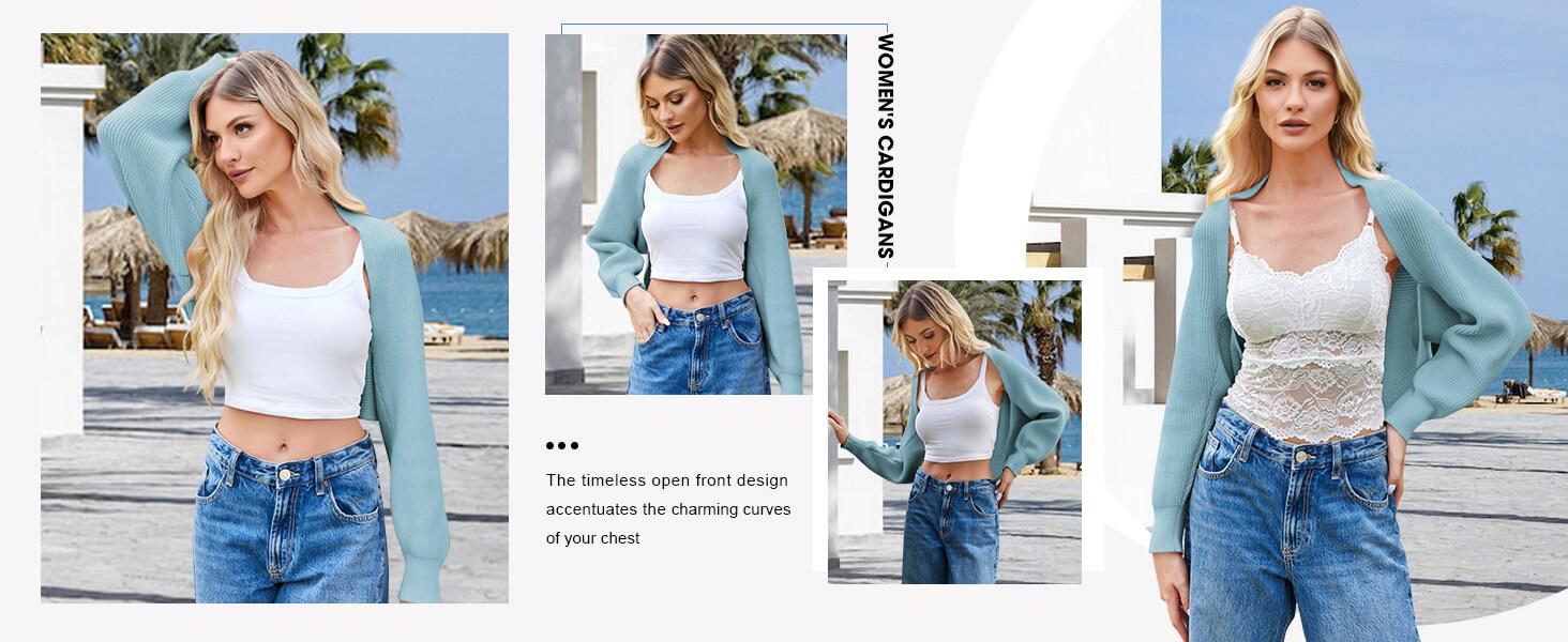 Women's Bolero Shrug Sweater 2025 Knitted Long Sleeve Open Front Cropped Cardigan Shrugs Sweaters Y2K Tops