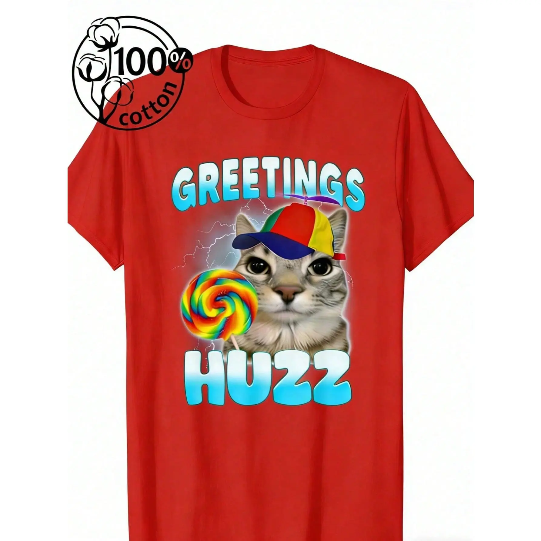 Men's T-Shirt Funny Greetings Huzz T-Shirt, Humor Cat Alpha Shirt, Short Sleeve Tee For Men Women, Top Shirt Gift For Boyfriend HusbandMen's Casual Sh