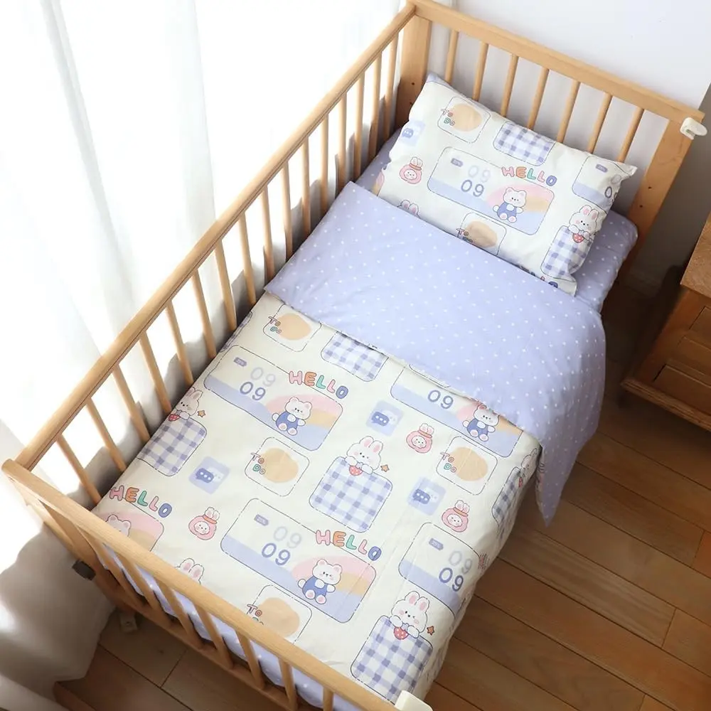 100% Cotton Crib Bedding Set for Baby Boys Girls, 3 Pcs Baby Bed Linen Including Duvet Cover, Fitted Sheet, Pillowcase, Nursery Decoration, No Filler (Purple)