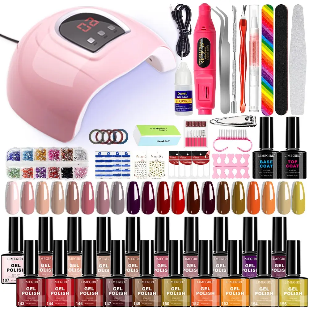 52pcs Nail Gel Set, 20 Colors 8ML Gel, 18led USB UV Lamp, Top Coat, Base Coat, Beginner Friendly DIY Nail Kit With UV Light Nail Art Kit