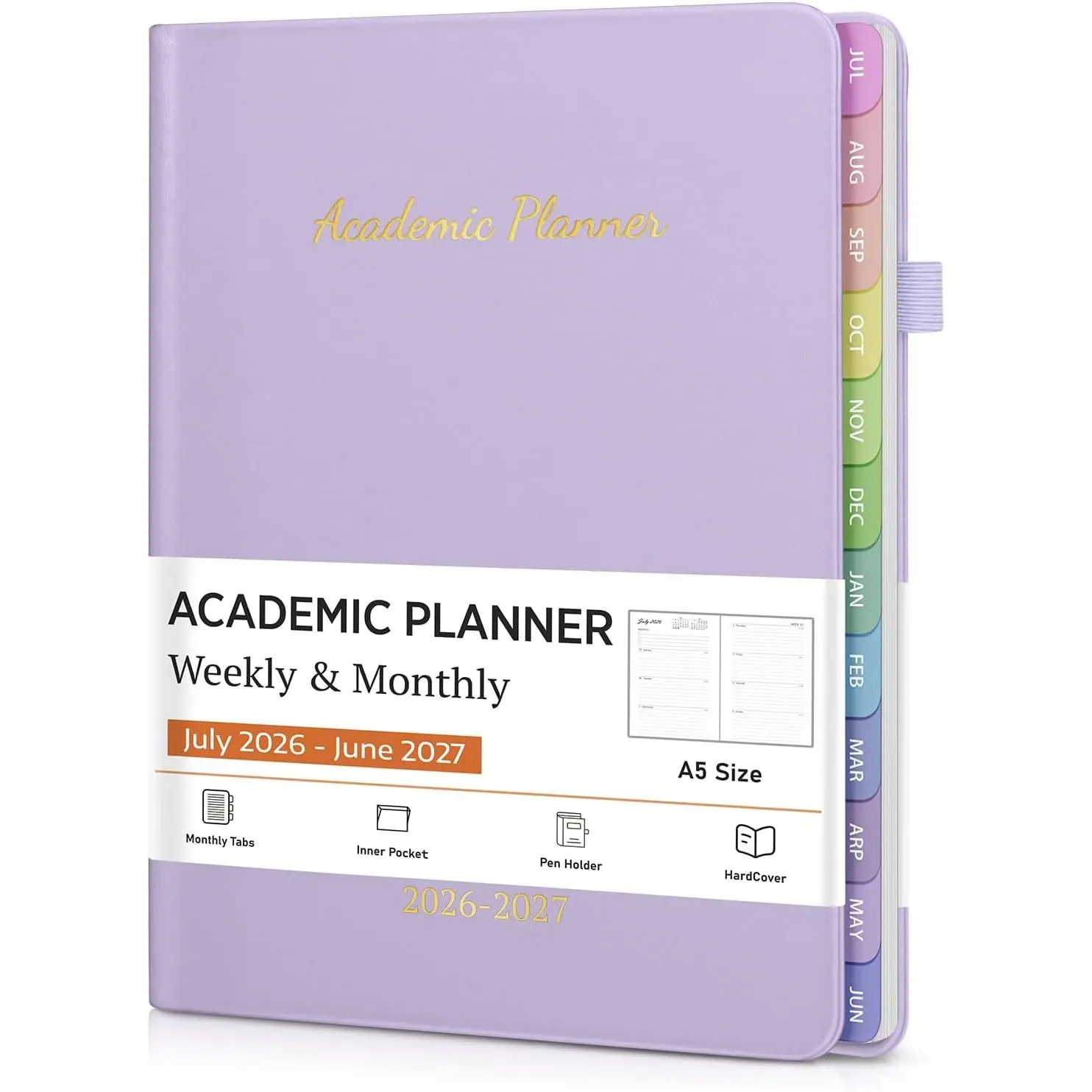 Planner 2026-2027, Weekly and Monthly Academic Year Calendar Planner, July 2026 - June 2027, 6" x 8.5", A5 Hardcover Academic Planner With Colorful Tabs, Daily Agenda Book for Student,