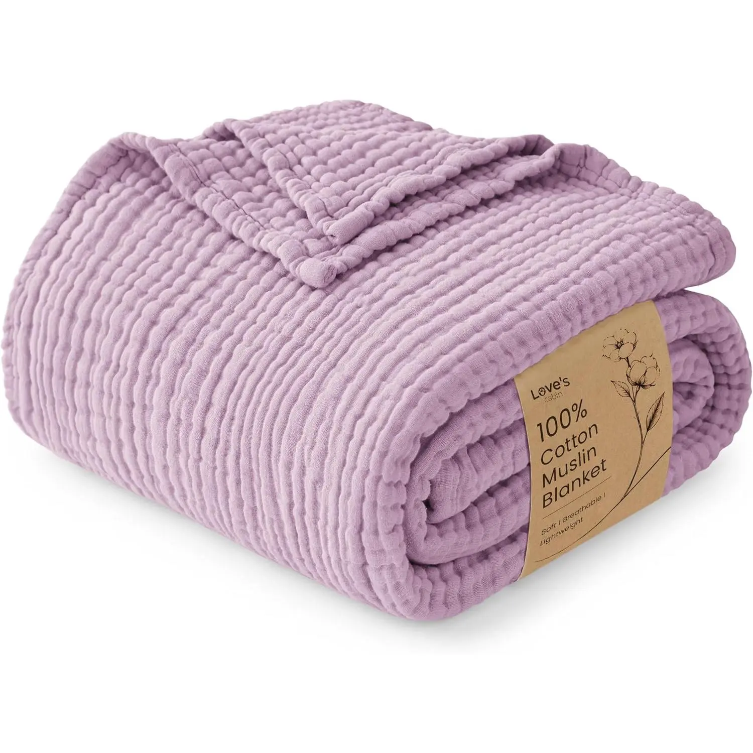 100% Cotton Muslin Blanket, 6 Layer Lightweight Breathable Gauze Throw Blanket 50 x 60 Inches, Soft All Season Blanket for Couch, Bed, Sofa, Lavender