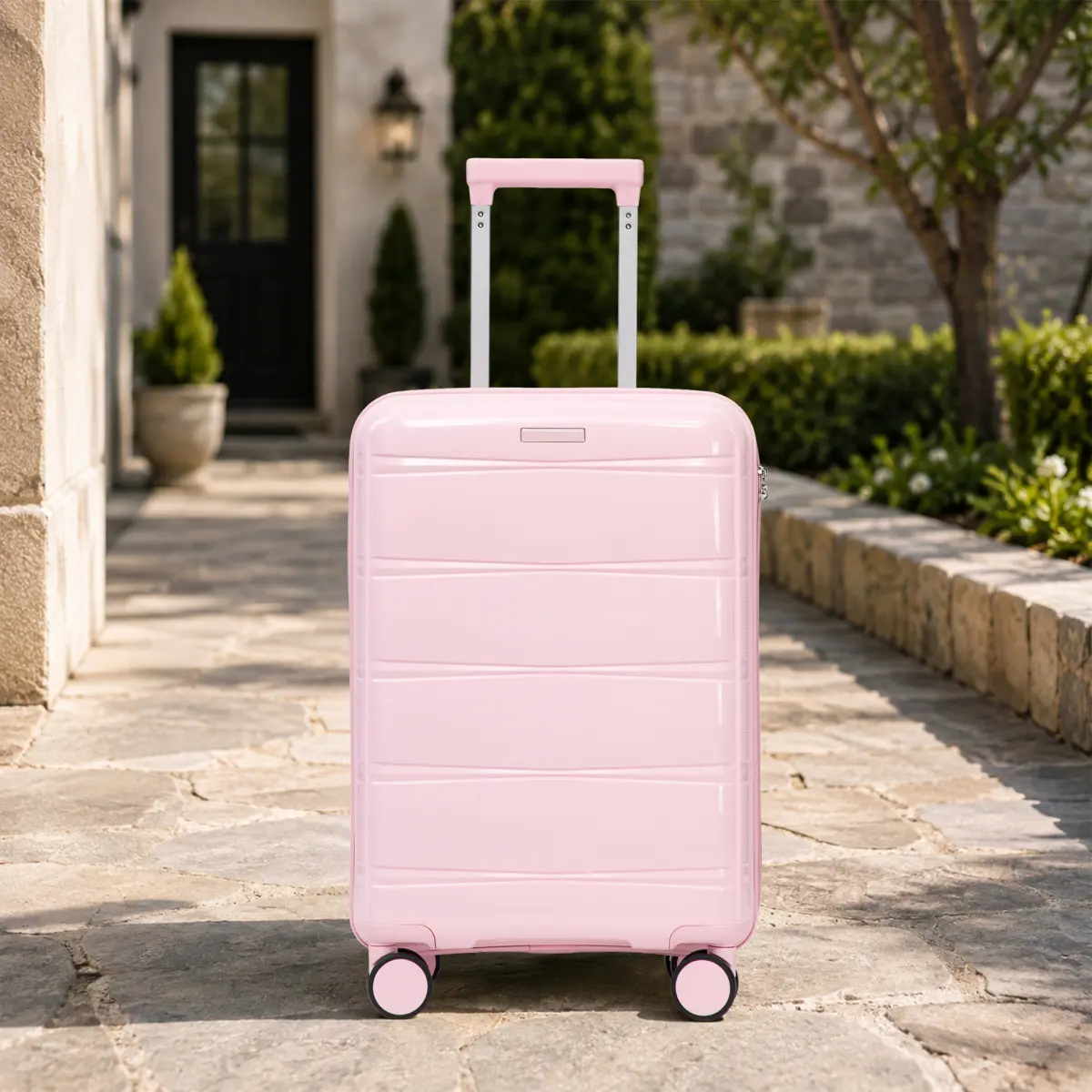 20 Inch Carry On Luggage,PP Hardside Suitcase with Spinner Wheels, Lightweight Carry-On Suitcase with Combination Lock, Metal Telescopic Handle, Divided Interior, Durable Luggage for Girl Women,Pink