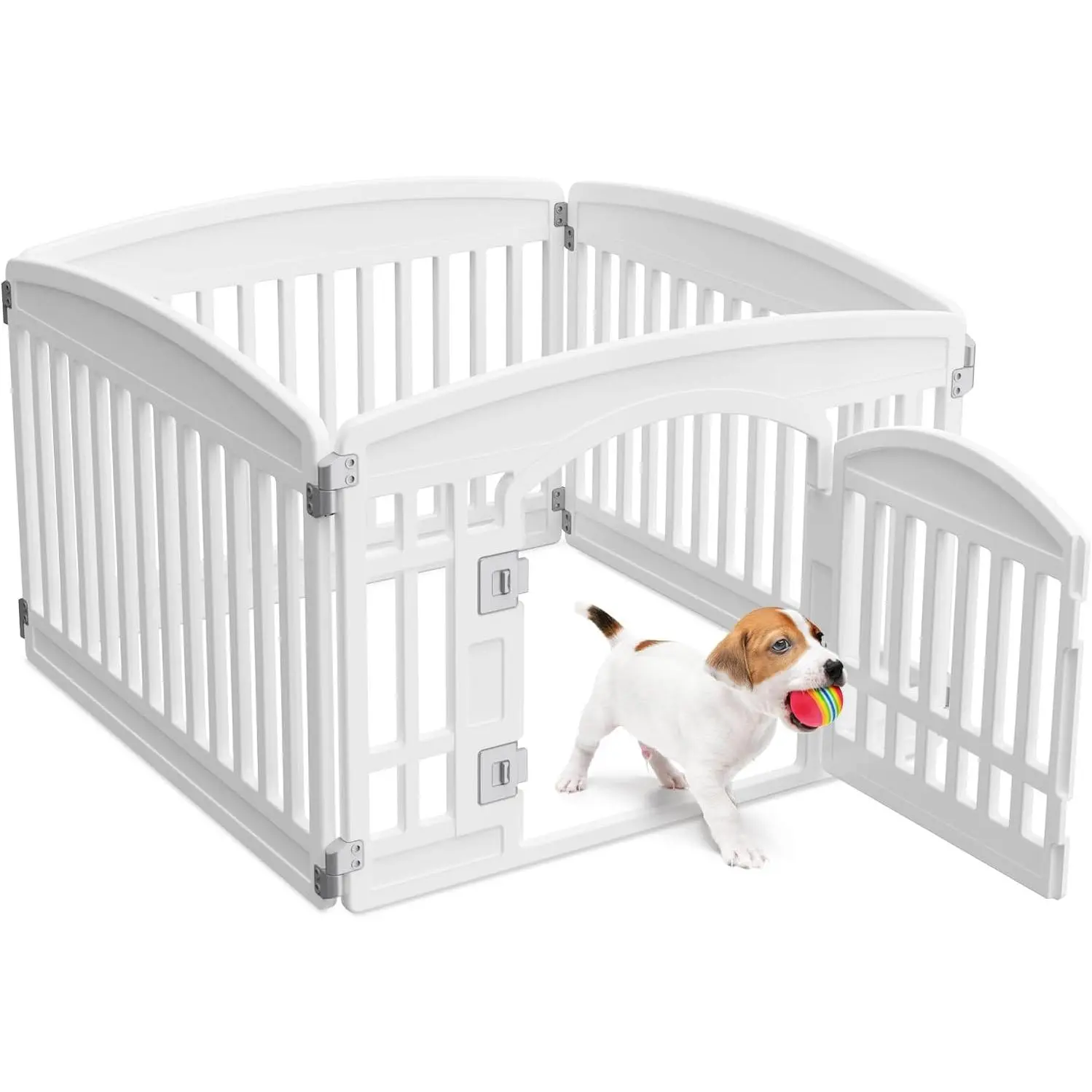 Dog Playpen 4-Panel, 24IN Puppy Playpen, Stable Dog Play Pen Indoors/Outdoor with Secure Locking Door, Plastic Pet Fence for Small & Medium Dogs