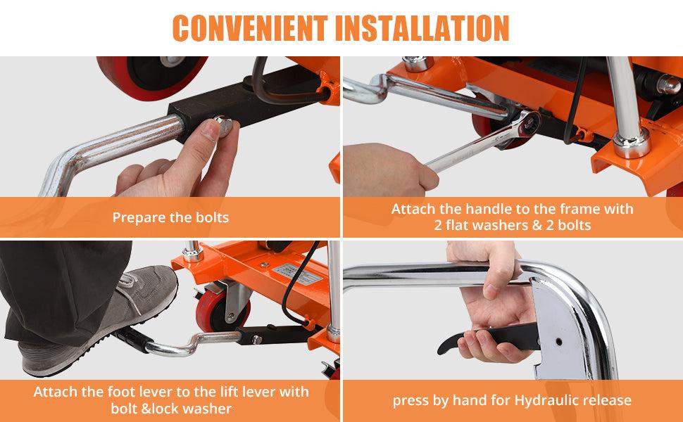 GARVEE Hydraulic Lift Table Cart 330lbs Capacity, 49.6" Lifting Height, Double Scissor, 4 Wheels, Non-Slip Pad, Material Handling
