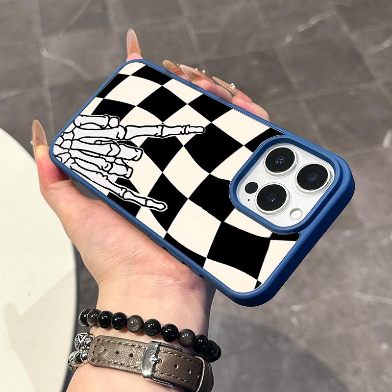Chic Magnetic Case for iPhone11/12/13/14/15/16/17/promax Skeleton Hand Checkerboard MagSafe Ready, Anti-Slip, Ultra Thin | Aesthetic Touch for Daily Use