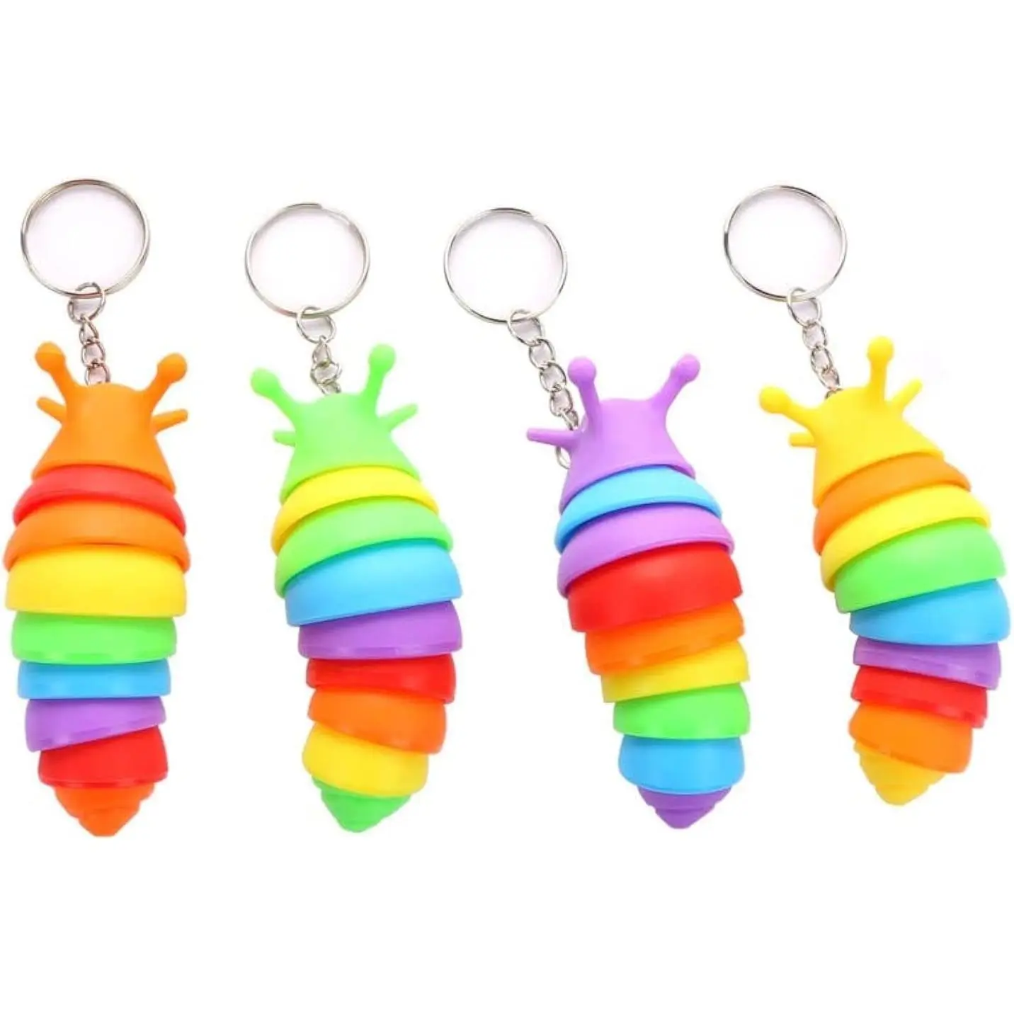 4 PCS Mini Fidget Slug Key-Chain Toys,3D Articulated Stretch Caterpillar Sensory Flexible Hand Toy, Ideal Party Favor Colorful Office Desk Pet Toys(Random Color)