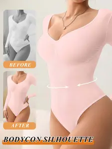 Women's Long Sleeve Shapewear Bodysuit Tummy Control Butt Lifting Waist Trainer Seamless Slimming Underwear
