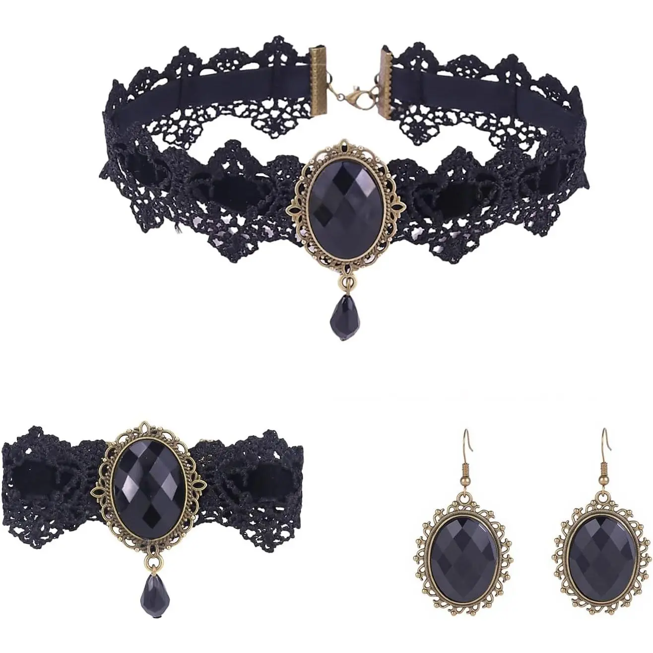 Accessories for Women Victorian Vampire Costume Steampunk Black Red Lace Choker Necklaces Gothic  Halloween Vampire