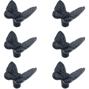 6-Pack Butterfly Drawer Knobs Black Cabinet Decorative Pull Handles Zinc Alloy Single Hole Cupboard Wardrobe Knobs and Pulls with Screws,1.42" x 1.18"