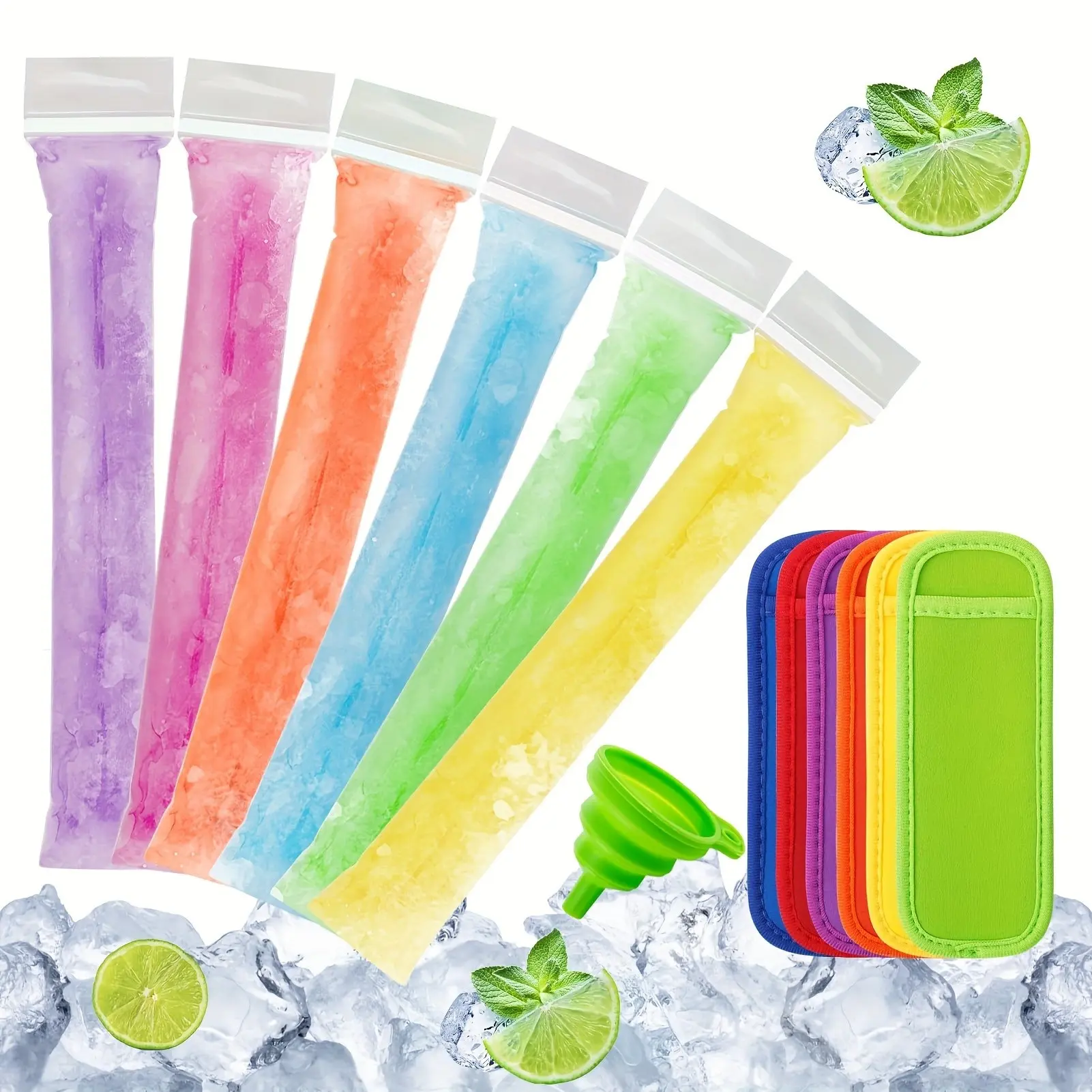 Kediikcos Ice Pop Molds Bag, Reusable Silicone Funnel, BPA-Free Freezer Tubes, DIY Snacks, Juices, Smoothies, Yogurt Pops