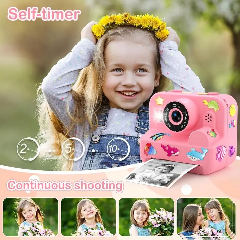 Polaroid instant camera, instant print, Printer Camera, portable camera, 16x digital zoom HD digital camera, comes with 32GB SD card, perfect children's birthday gift