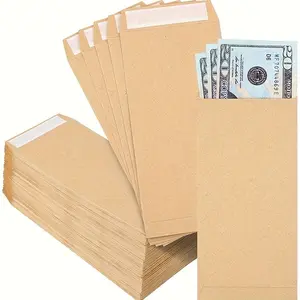 Kraft Paper Cash Envelope, Money Envelopes, Small Size 6.5x3.2 Inches, Self-Adhesive, Ideal for Saving Money, Coins, Checks, Budgeting, Organizing Small Items