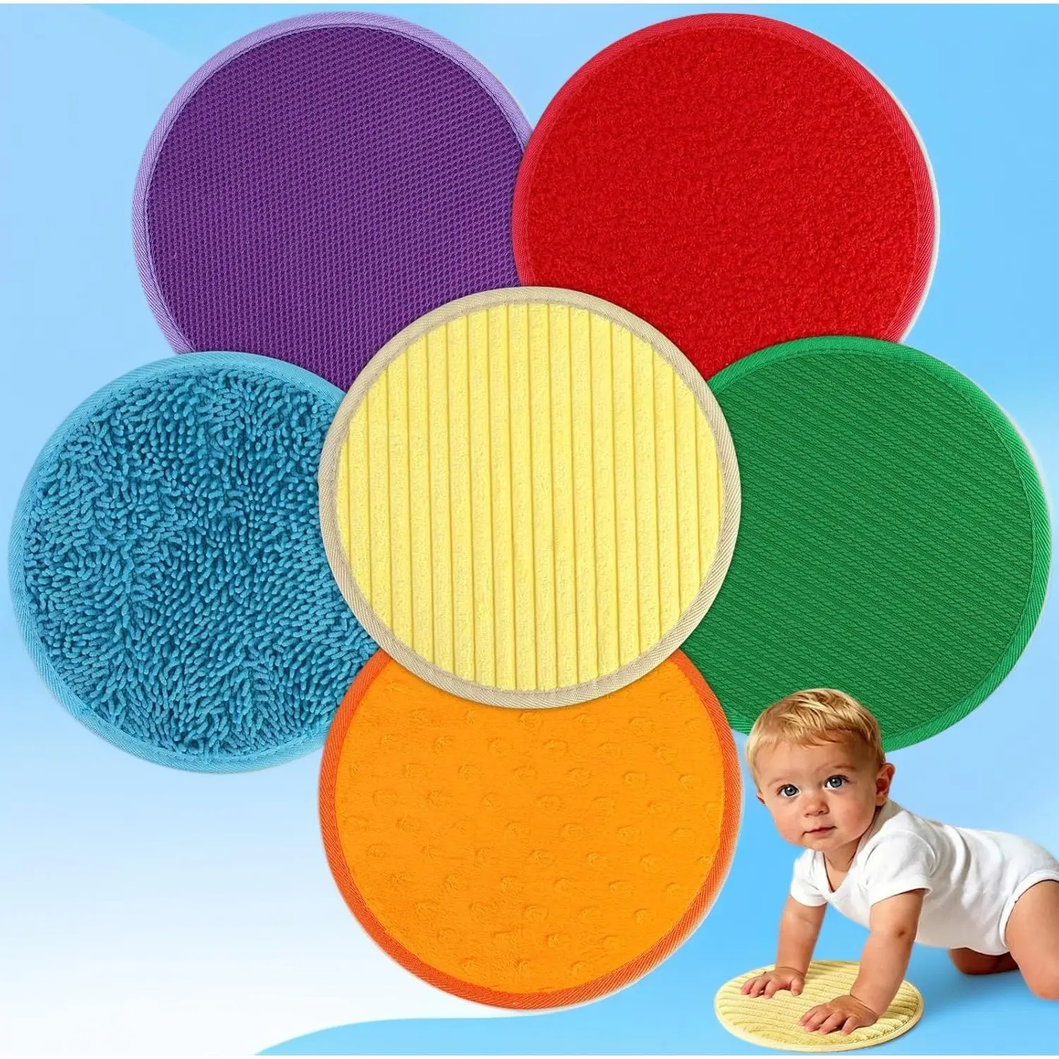 6 PCS Round Sensory Mats for Kids with Autism 8.7 Inch Textured Floor Tiles for Toddler Soft Tactile Wall Panel for Sensory Corner Montessori Toys for Classroom Daycare Nursery Preschool Playroom