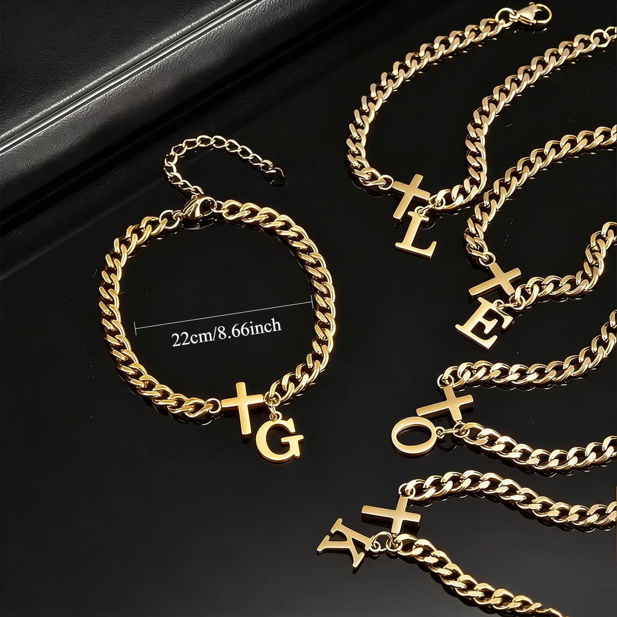 1pc Men's Cross Letter Bracelet, Stainless Steel, 26 Initials A H L E C G J K L M R S Z, Pendant Bracelet, Waterproof, Anti-oxidant, Suitable for Parties, Birthdays, and Events