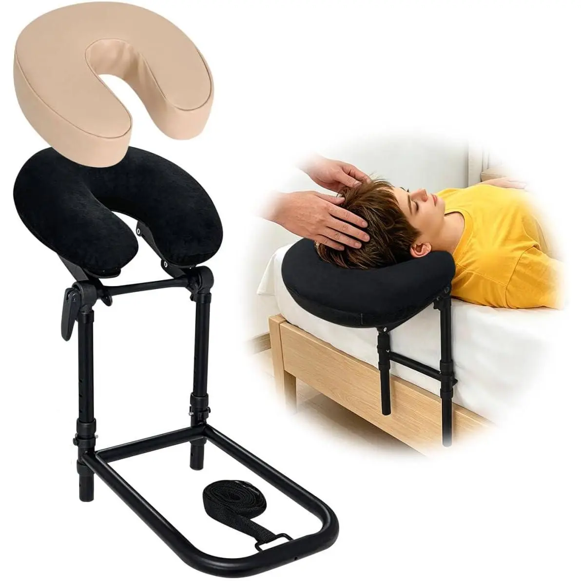 Massage Headrest for Bed  Cradle Pillow - Adjustable Mattress Top Massage Kit with  Down Cushion,   and Salon Bed Attachment, Also for Eye